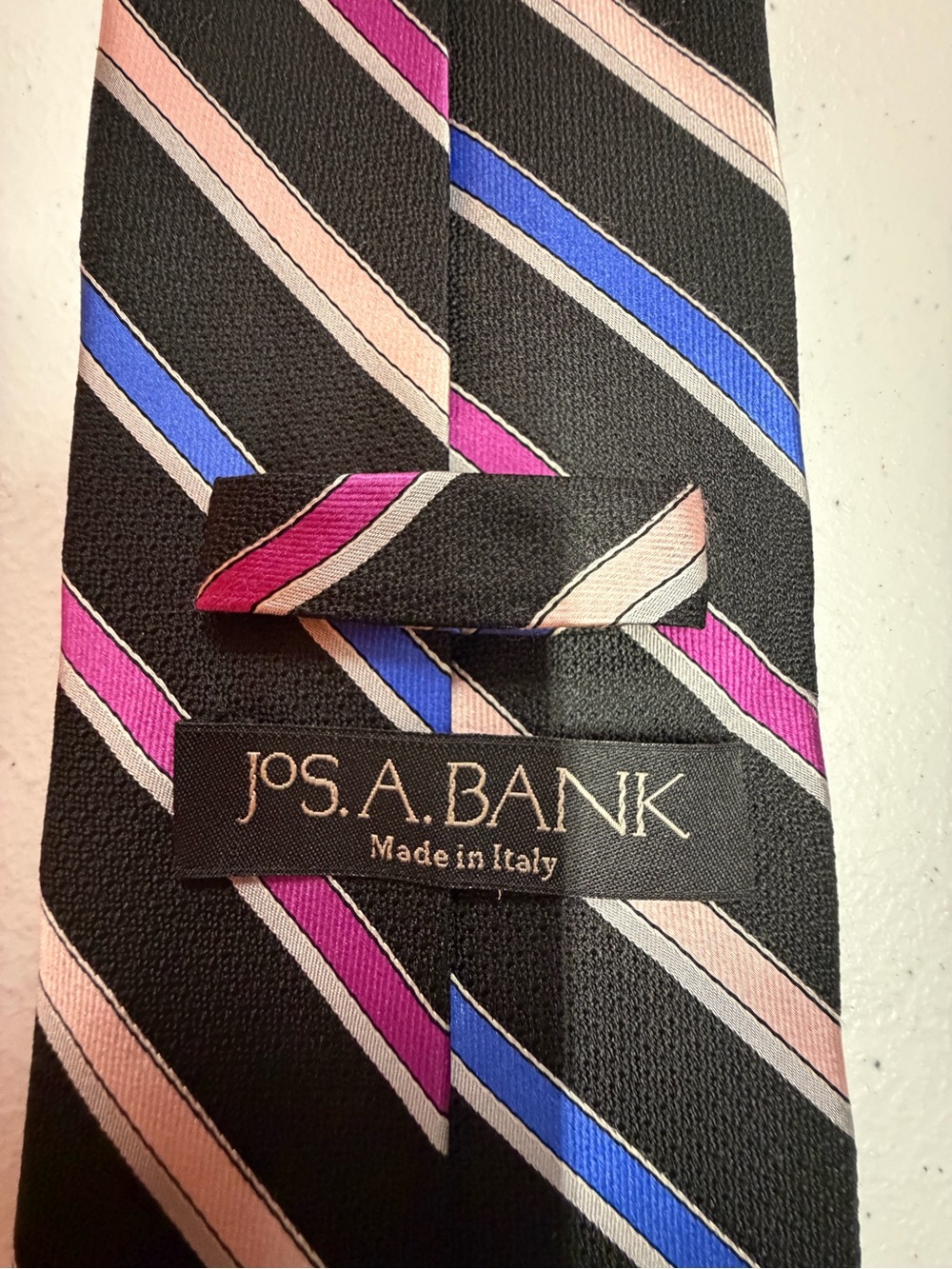 Jos A Bank Made in Italy Striped Tie Black Pink Blue Mens 3” Necktie